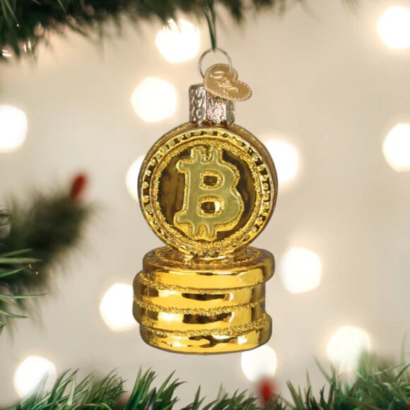 New! Bitcoin Blown Glass Old World Christmas Ornament Gold Crypto Investment - Picture 3 of 3